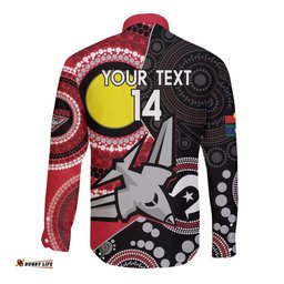Custom AFL Essendon NAIDOC Week Long Sleeve Button Shirt Keep The Fire Burning Indigenous Art