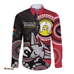 Custom AFL Essendon NAIDOC Week Long Sleeve Button Shirt Keep The Fire Burning Indigenous Art