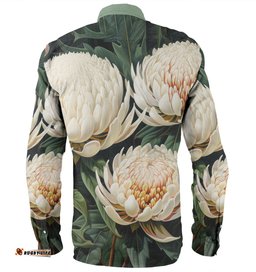 Australia Waratah Long Sleeve Button Shirts - White Waratah Flowers Fine Art Ver2 Long Sleeve Button Shirts