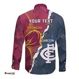 Personalised Broncos Rugby And Carlton Football Long Sleeve Button Shirt Sporty Version