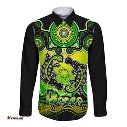 Personalised Australia Pisces Platypus Zodiac Long Sleeve Button Shirt Auz Astrology Aboriginal Green