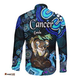 Australian Astrology Hawaii Long Sleeve Button Shirt Cancer Koala Zodiac Aboriginal Vibes Blue