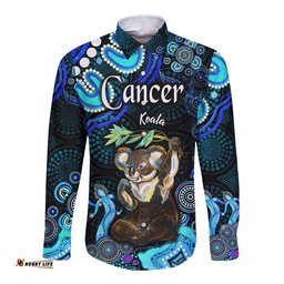 Australian Astrology Hawaii Long Sleeve Button Shirt Cancer Koala Zodiac Aboriginal Vibes Blue