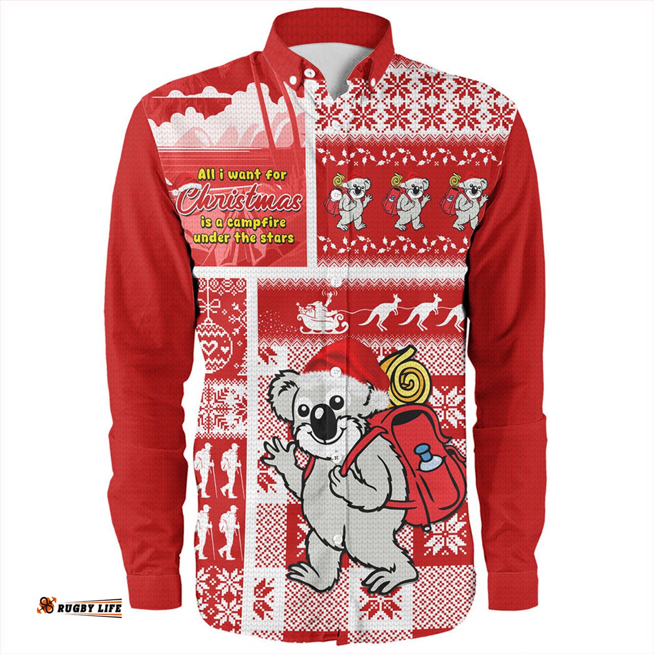 Australia Long Sleeve Button Shirt Koala Wonderland Christmas