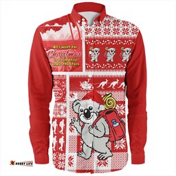 Australia Long Sleeve Button Shirt Koala Wonderland Christmas