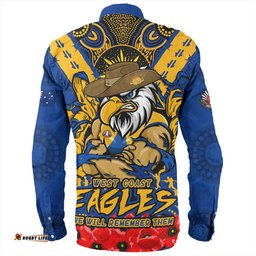 West Coast Eagles Long Sleeve Button Shirt Ripped Legacy Of The Game The ANZAC Spirit Lives On