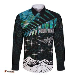 Peronsalised Maori New Year Long Sleeve Button Shirt Matariki Mix Paua Shell