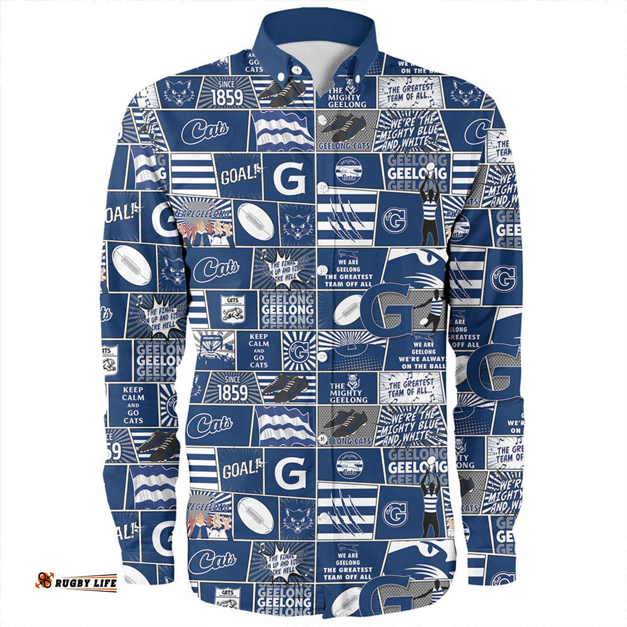 Geelong Cats Long Sleeve Button Shirt Legacy Of The Pride Comic Style