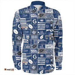 Geelong Cats Long Sleeve Button Shirt Legacy Of The Pride Comic Style
