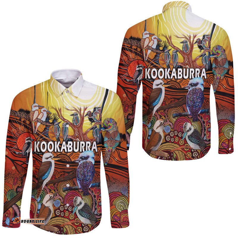 Australia Kookaburra Dreaming Aboriginal Arty Style Hawaii Long Sleeve Button Shirt
