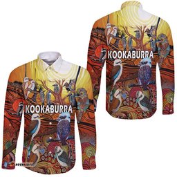 Australia Kookaburra Dreaming Aboriginal Arty Style Hawaii Long Sleeve Button Shirt