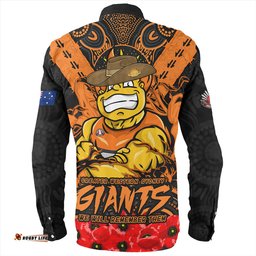 GWS GIANTS Long Sleeve Button Shirt Ripped Legacy Of The Game The ANZAC Spirit Lives On