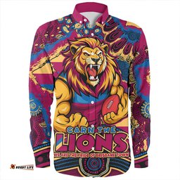 Brisbane Lions Long Sleeve Button Shirt Blazing Spirit Of Victory