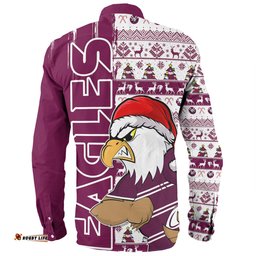 Manly Warringah Sea Eagles Long Sleeve Button Shirt Merry Ugly Xmas Nordic Pattern Style