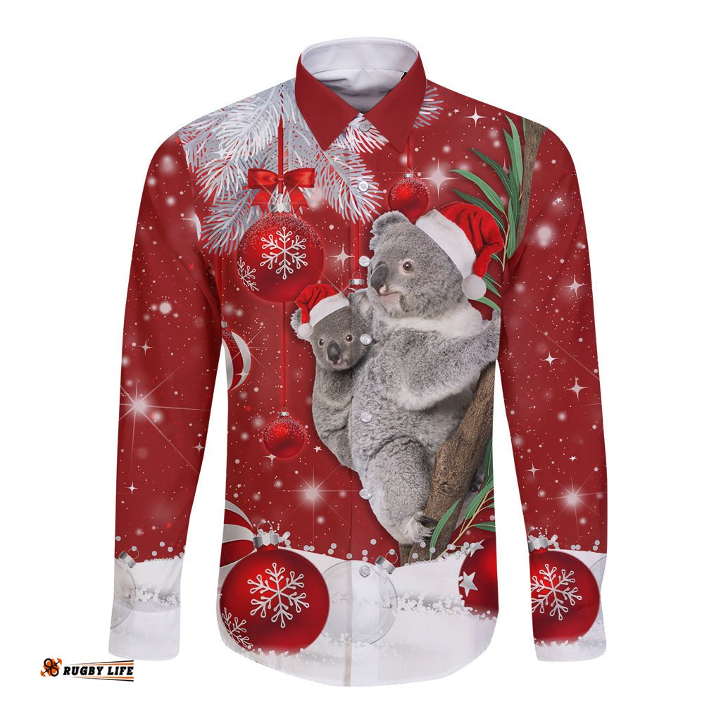 Australia Christmas Long Sleeve Button Shirt Santa Koala Ver02