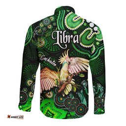 Australian Astrology Hawaii Long Sleeve Button Shirt Libra Cockatoo Glider Zodiac Aboriginal Vibes Green