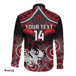 Personalised Dragons Rugby Long Sleeve Button Shirt Saints 1998 Aboriginal Mix Polynesian Pattern