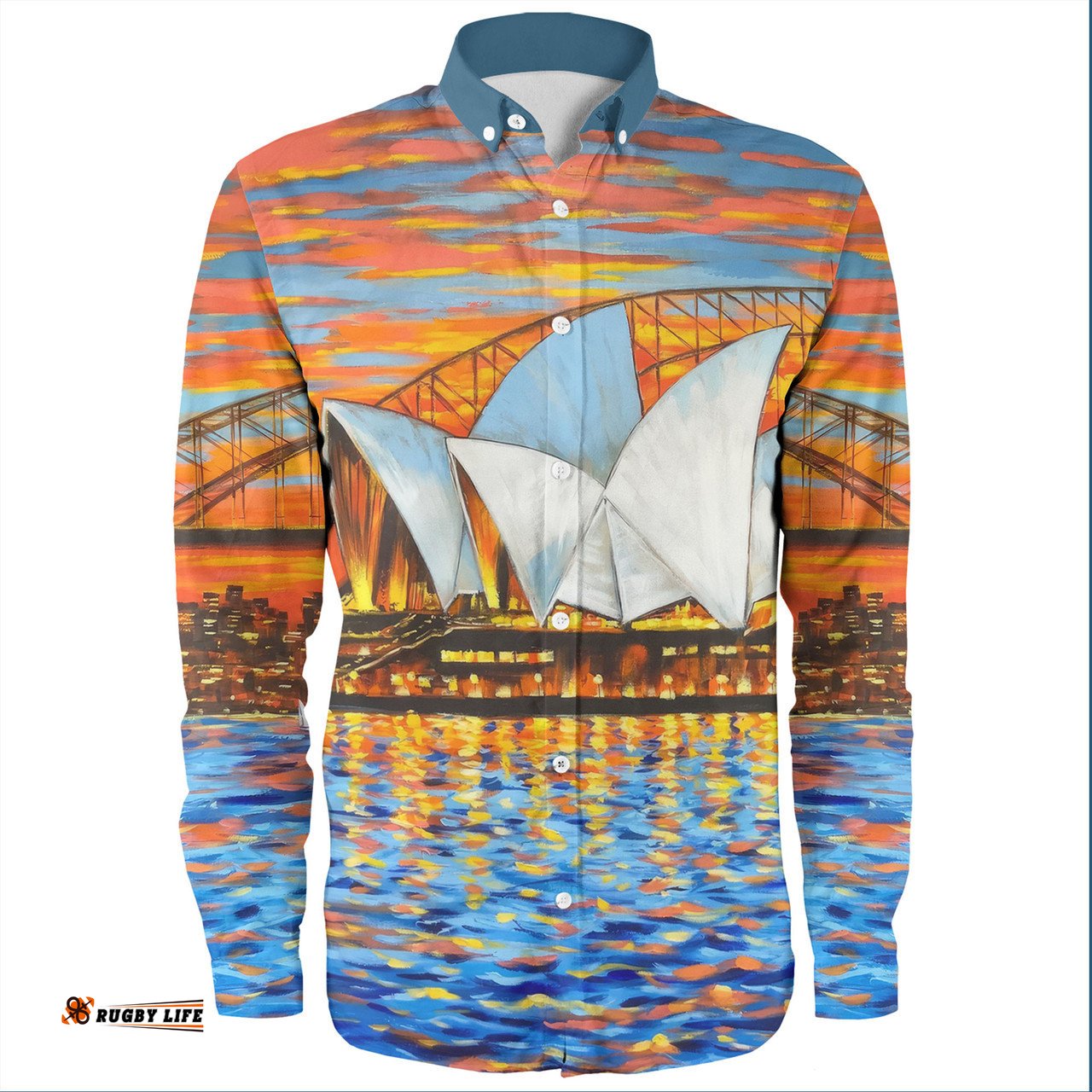 Sydney Travelling Long Sleeve Button Shirts - Sydney Opera House Oil Painting Art Long Sleeve Button Shirts