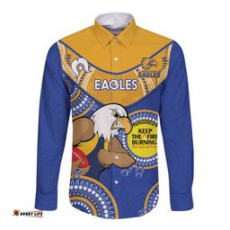 Custom AFL Eagles NAIDOC Week Long Sleeve Button Shirt Keep The Fire Burning Indigenous Art
