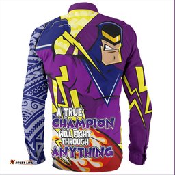 Melbourne Storm Grand Final Long Sleeve Button Shirt - A True Champion Will Fight Through Anything With Polynesian Patterns