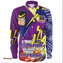 Melbourne Storm Grand Final Long Sleeve Button Shirt - A True Champion Will Fight Through Anything With Polynesian Patterns