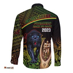 Panthers Rugby Long Sleeve Button Shirt Go Premiers Back To Back Polynesian Indigenous Art