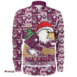 Manly Warringah Sea Eagles Long Sleeve Button Shirt Merry Ugly Christmas Comic Style
