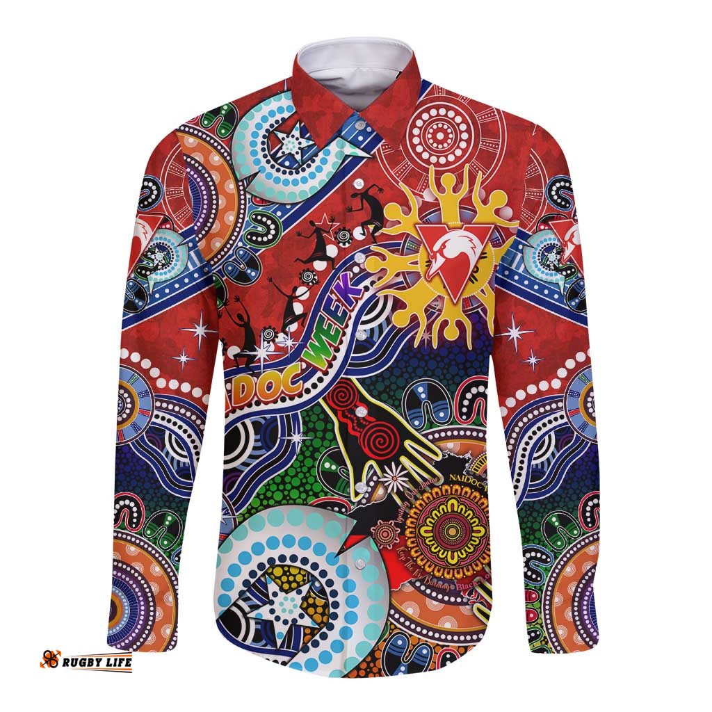 Custom NAIDOC Week 2024 Sydney Swans Long Sleeve Button Shirt Australia Aboriginal Dot Painting