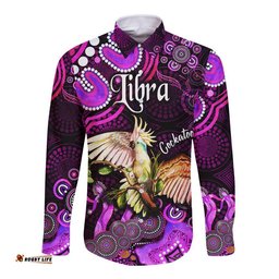 Australian Astrology Hawaii Long Sleeve Button Shirt Libra Cockatoo Glider Zodiac Aboriginal Vibes Pink