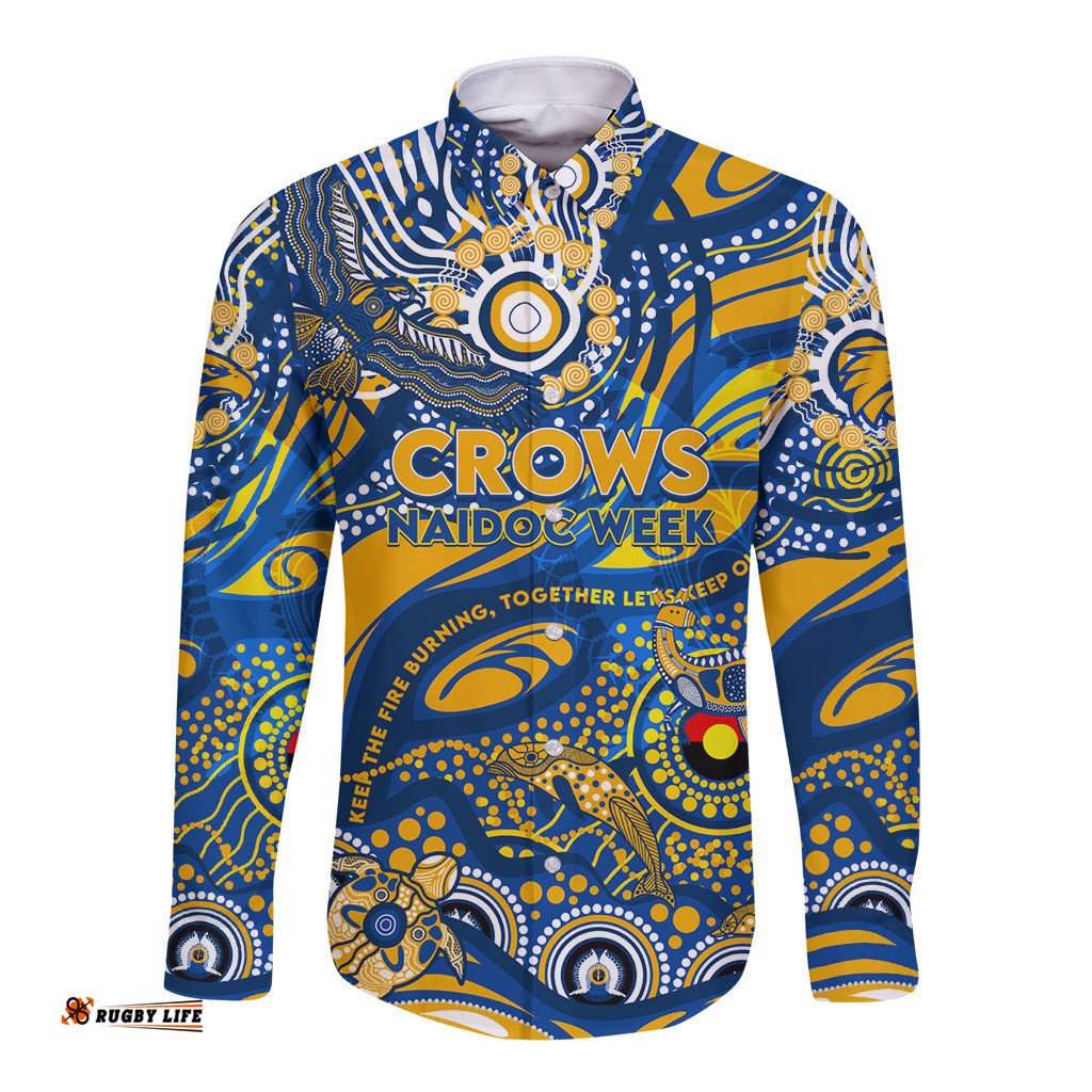 Custom NAIDOC Week 2024 Eagles Long Sleeve Button Shirt Aboriginal Animals Keep The Fire Burning