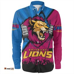 Brisbane Lions Long Sleeve Button Shirt Breaking Through Fan Design