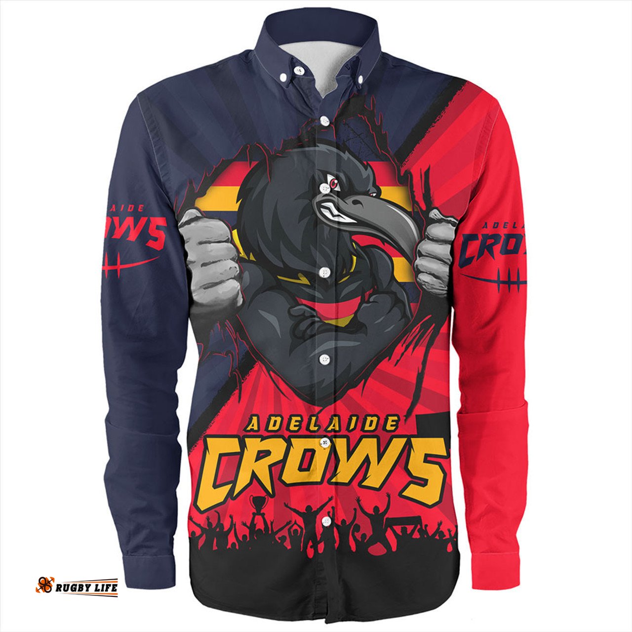 Adelaide Crows Long Sleeve Button Shirt Breaking Through Fan Design