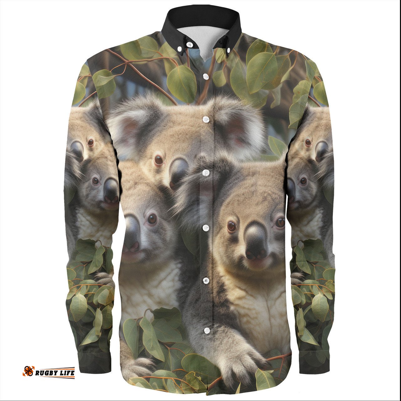 Australia Koala Long Sleeve Button Shirts - Three Koalas with Gum Trees Ver1 Long Sleeve Button Shirts