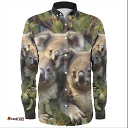 Australia Koala Long Sleeve Button Shirts - Three Koalas with Gum Trees Ver1 Long Sleeve Button Shirts
