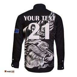 Custom Text And Number New Zealand Kiwi Rugby Long Sleeve Button Shirt