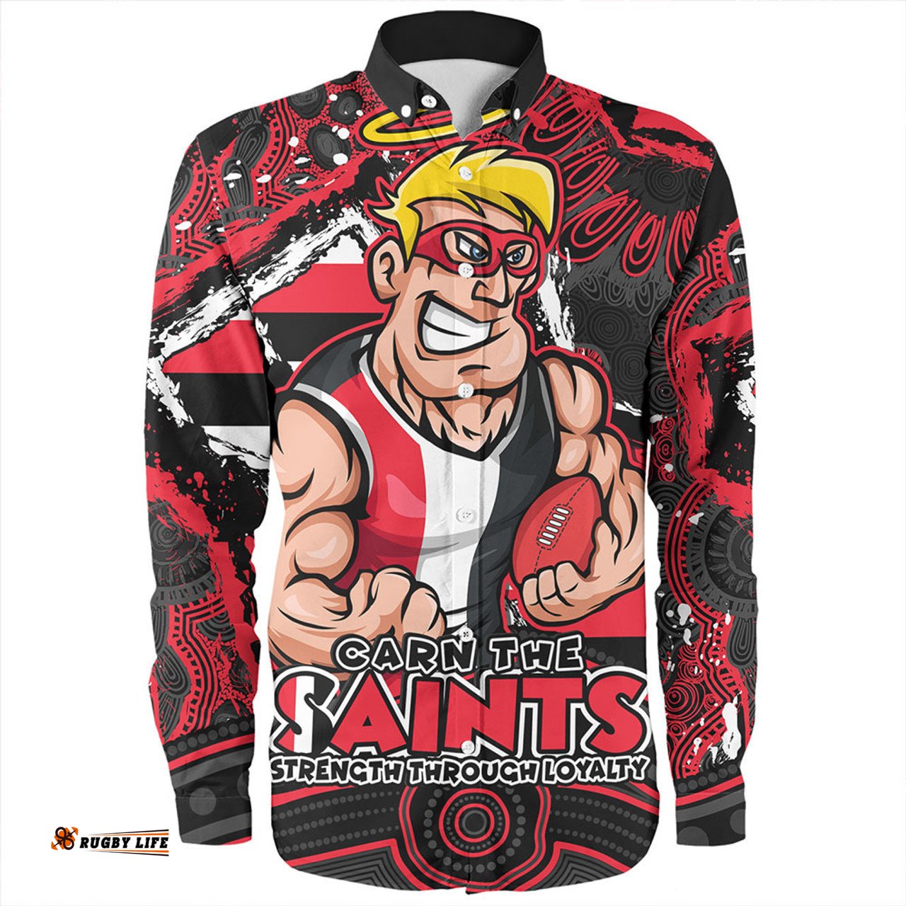 St Kilda Long Sleeve Button Shirt Blazing Spirit Of Victory