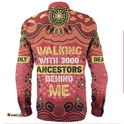 Australia Aboriginal Long Sleeve Button Shirts - Walking with 3000 Ancestors Behind Me Red and Gold Patterns Long Sleeve Button Shirts