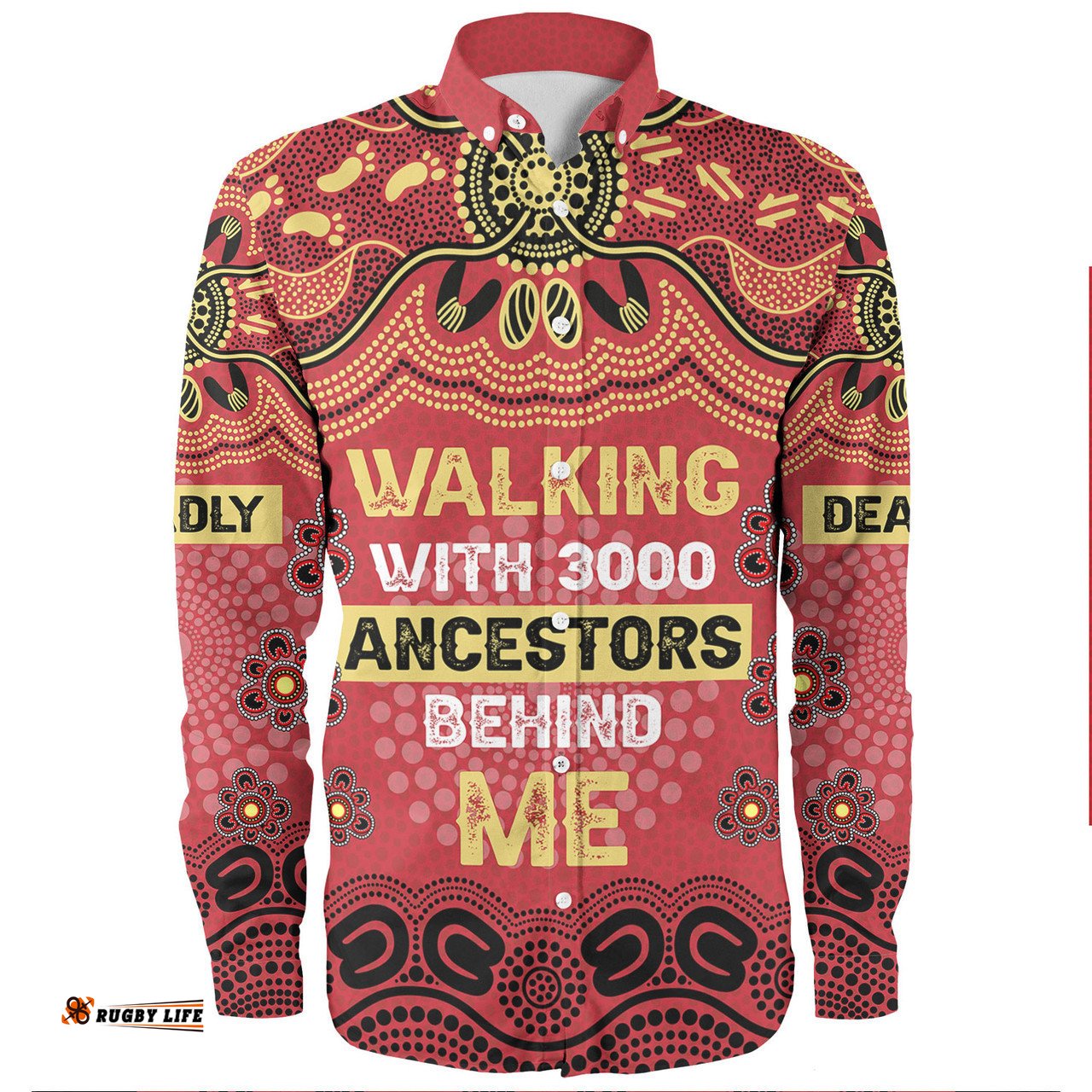 Australia Aboriginal Long Sleeve Button Shirts - Walking with 3000 Ancestors Behind Me Red and Gold Patterns Long Sleeve Button Shirts