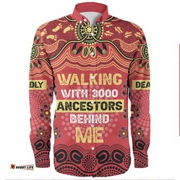Australia Aboriginal Long Sleeve Button Shirts - Walking with 3000 Ancestors Behind Me Red and Gold Patterns Long Sleeve Button Shirts