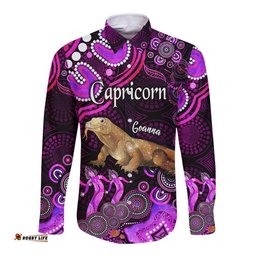Australian Astrology Hawaii Long Sleeve Button Shirt Capricorn Goanna Zodiac Aboriginal Vibes Pink