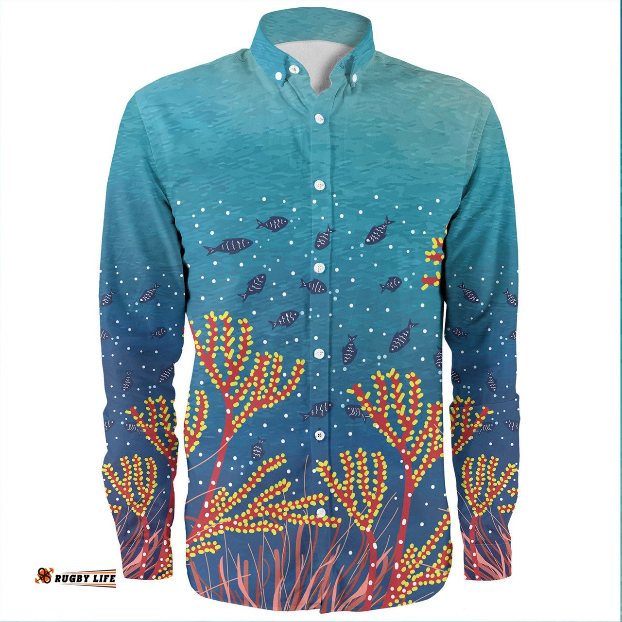 Australia Aboriginal Long Sleeve Button Shirts - Underwater Aboriginal Art Inspired Long Sleeve Button Shirts