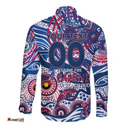 Custom NAIDOC Week 2024 Bulldogs Long Sleeve Button Shirt Aboriginal Animals Keep The Fire Burning