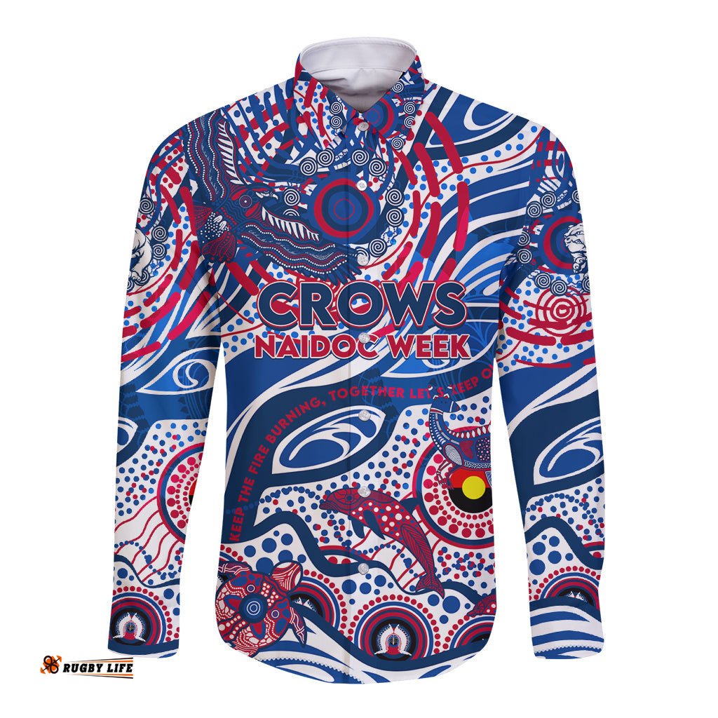 Custom NAIDOC Week 2024 Bulldogs Long Sleeve Button Shirt Aboriginal Animals Keep The Fire Burning