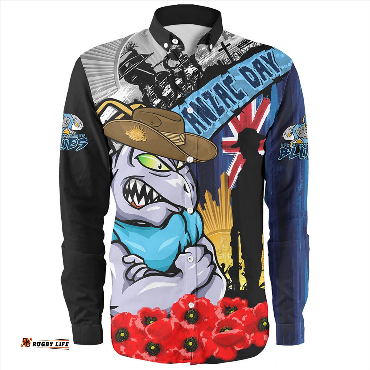 New South Wales Blues Long Sleeve Button Shirt United In Spirit Anzac Day Tribute