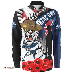 Geelong Cats Long Sleeve Button Shirt Anzac Day Honor United In Spirit