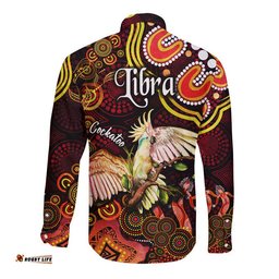 Australian Astrology Hawaii Long Sleeve Button Shirt Libra Cockatoo Glider Zodiac Aboriginal Vibes Red