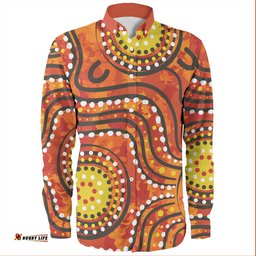 Australia Aboriginal Long Sleeve Button Shirts - Dot Art In Aboriginal Style Long Sleeve Button Shirts