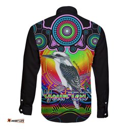 Personalised Australia Sagittarius Kookaburra Zodiac Long Sleeve Button Shirt Auz Astrology Aboriginal - Rainbow