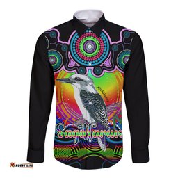 Personalised Australia Sagittarius Kookaburra Zodiac Long Sleeve Button Shirt Auz Astrology Aboriginal - Rainbow