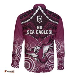 Sea Eagles Rugby Long Sleeve Button Shirt Aboriginal Mix Polynesian Pattern